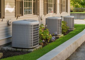 Three HVAC units installed outside town homes