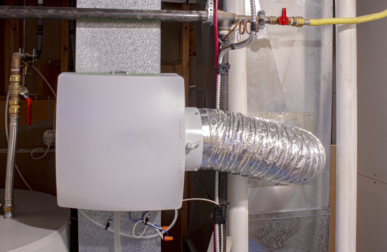 whole-home humidifier installed in the home's basement