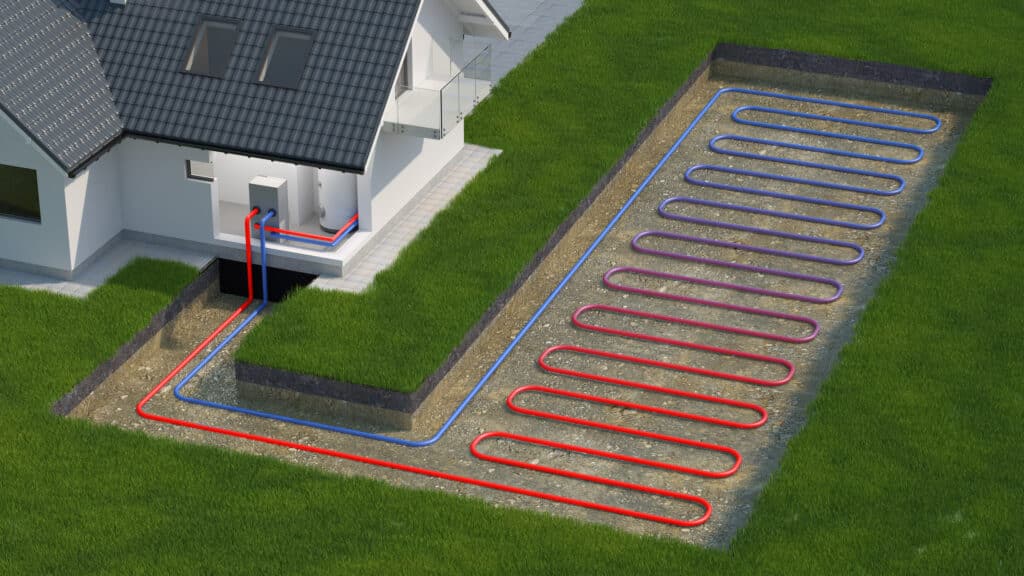 Geothermal heating and cooling system graphic