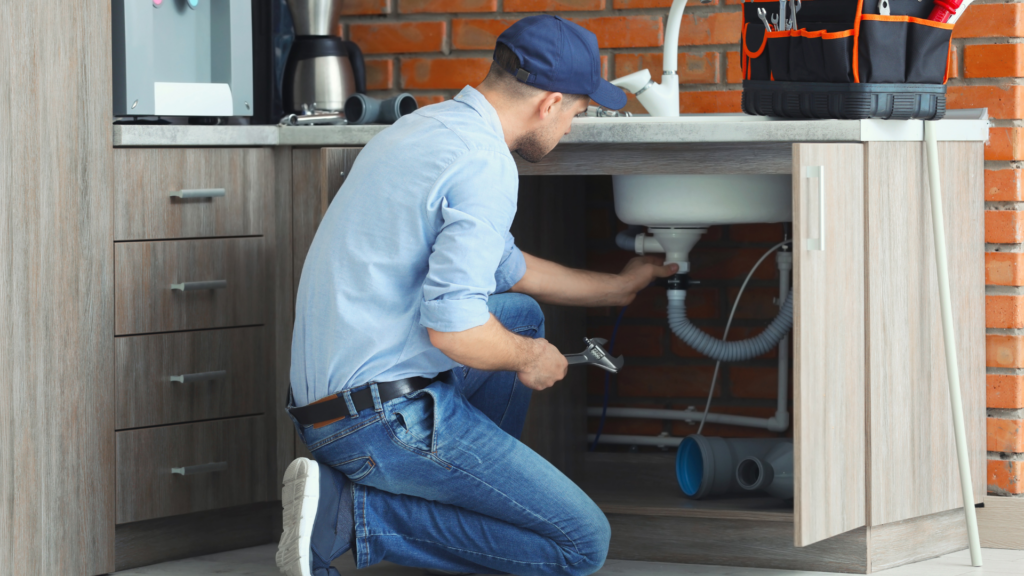 Plumber installing a new sink in Akron